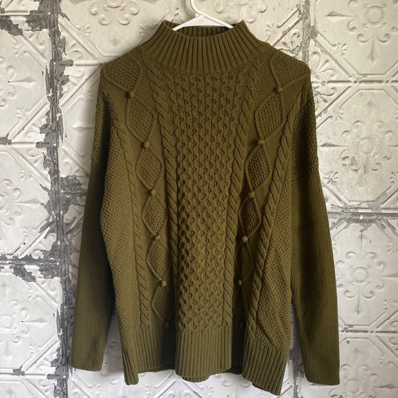J. Crew Sweaters - J.Crew Cozy chunky cotton knit turtleneck sweater with pom poms